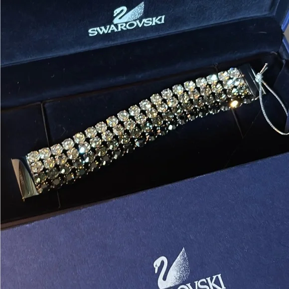 Authentic Swarovski Black Crystal Multi-Row Bracelet - Picture 1 of 5